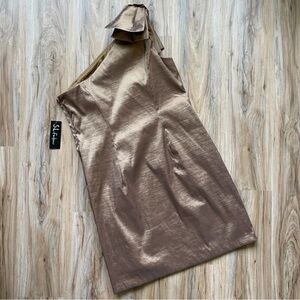 S.L. FASHIONS Gold One-Shoulder Sheath Dress NWT